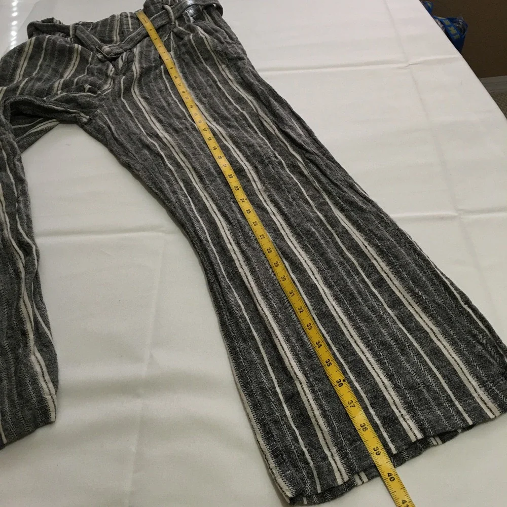 Banana Republic Wide Leg Pants Women 6 Black White Striped Linen Blend Belted